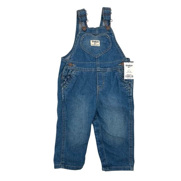 NWT OshKosh B’gosh Knit Denim Heart Pocket Overalls  Baby Girls Size 12M - Picture 3 of 12